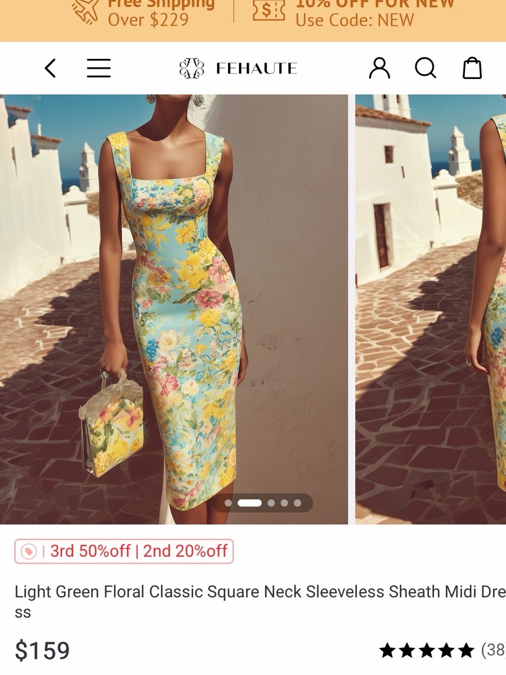 Fehaute Floral Square Neck Sleeveless Midi Dress